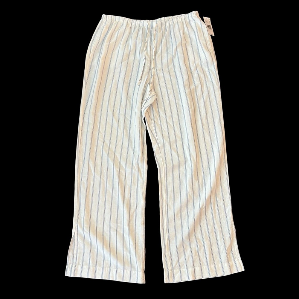 Cloth & Stone Linen Blend Elastic Waist Casual Pant XL White Stripe Beach READ